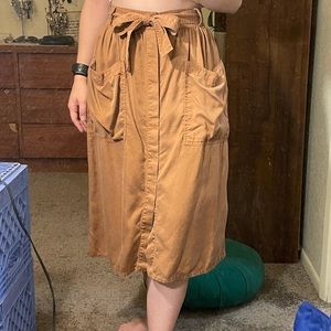 Mango casual utility skirt with tie waist and pockets in camel color